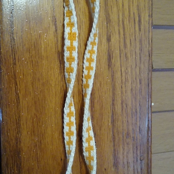 Hand Woven 40in. Geometric Golden Yellow and White Tasseled Tablet Weaving - Picture 3 of 5